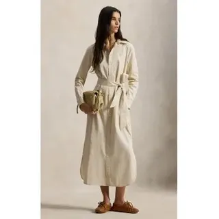 Polo Ralph Lauren für Damen. 211A96362002 Hemdkleid aus Baumwolle mit beigem Gürtel (30), Lässig, Langarm