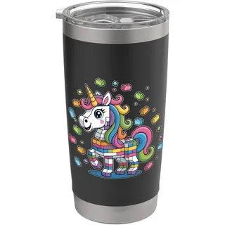 Einhorn Regenbogen Niedlich Kawaii Block Baustein Baustein Baumeister Doppelwandiger Edelstahl-Thermobecher