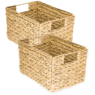 HMF Aufbewahrungskorb, faltbarer Korb geflochten aus Wasserhyazinthe Seegras 2er Set, Größe M 32 x 23 x 20 cm