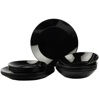 Essgeschirr-Set 18-teilig schwarz für 6 Personen SONIA FESTA ITALIA – Teller aus gehärtetem Glas - Schwarz