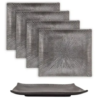 Intirilife Sushiteller, (4 St), 4x Sushi Platte Servier Teller Geschirr aus Porzellan Schwarz schwarz