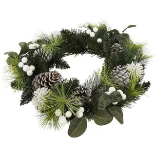 Mobili Rebecca Weihnachtskranz Grün 50/50/13 cm , Kunststoff , 13 cm , Dekoration, Weihnachtsdekoration, Adventskränze