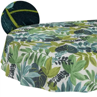 Tischdecke abwaschbar Tischtuch Lotuseffekt pflegeleicht aus Baumwolle Polyester schmutzabweisend Outdoor Gartentischdecke Tropik Oval 200x140cm