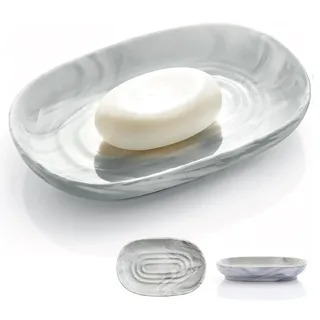 Seifenschale Keramik, Anti-Rutsch Seifenschale Marmor, Seifenablage Waschbecken, Seifenhalter, Seifenteller für Badezimmer, Dusche und Küche (Grau)