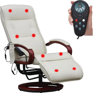 Relaxliege ARLES II Relaxsessel MIT Massage, Massagesessel Leder, creme - Beige