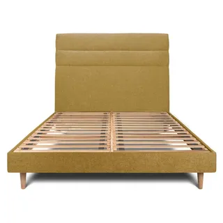 Bett mit Kopfteil – Korbgeflecht-Canvas-Stoff - 140 x 200 cm - Gelb