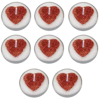 Valentinstag Herz Teelichter Kerzen Rot Glitzer Packung 8 Jubiläum Hochzeit
