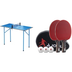 JOOLA 19100 Tischtennisplatte TT-Tisch Mini Tischtennistisch, Blue, one Size & Tischtennis Set Duo PRO 2 Tischtennisschläger + 3 Tischtennisbälle + Tischtennishülle, rot/schwarz, 6-teilig