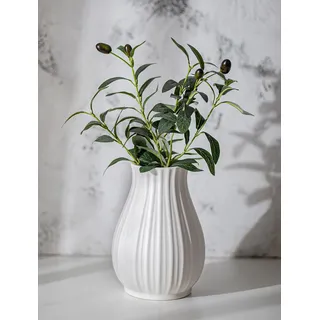 NUPTIO Weiß Keramik Blumen Vase: 20,5cm Boho Pampasgras Vasen für Wohnzimmer Schlafzimmer Küche - Aesthetic Modern Blumenvase für Fensterbank Tischregal Couchtisch