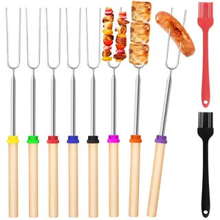 8 Stück Teleskop Grillspieße Edelstahl, Marshmallow Spieße, 31-81cm Lagerfeuer Grillgabel, Grillstab mit Zwei Ölpinseln, Edelstahl Ausziehbar, für Camping Grill BBQ den Außenbereich