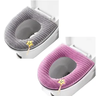 2 Stück dickere Badezimmer Weiche Toilettensitzbezug Pad mit Griff Toilettendeckel Abdeckung Kissen Weich Dicker Waschbar Passt auf alle ovalen WC-Sitze