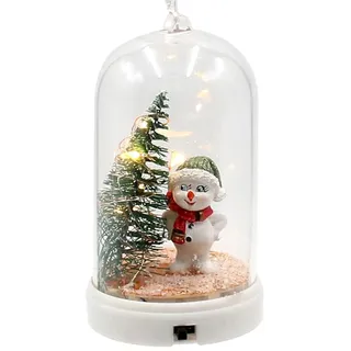 ***Baumbehang - Anhänger - Glocke mit Schneemann und beleuchteten Tannenbaum, Schneekind mit Mütze und Schal in grün und rot, L/B/H 6 x 6 x 11 cm.