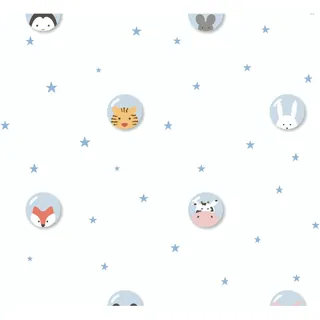 Vliestapete Tapete mit Tieren Kinderzimmertapete Blau Weiß FSC®