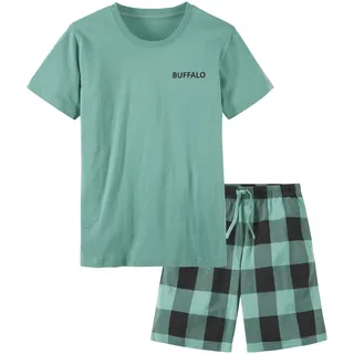 Buffalo Pyjama Packung, 1 Stück, 2 tlg. kurzer Schlafanzug im coolen Karolook, grün