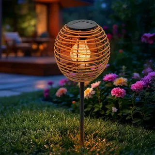3.07 Solar Gartenstecker NATUR mit Glühbirne - ca. 52 cm - Solarlampe Garten Wegeleuchte - Schwarz