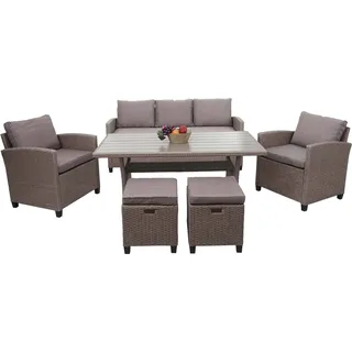 Poly-Rattan Garnitur HWC-E95, Garten-/Lounge-Set Sitzgruppe, Spun Poly halbrundes Rattan grau-braun, Kissen grau - Grau