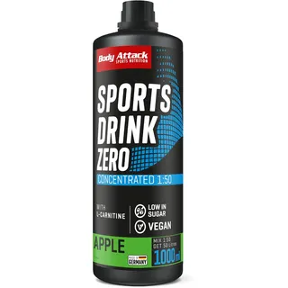 Body Attack Zero Sports Drink Apple 1000 ml / 200 Portionen - Made in Germany - Energy Drink Konzentrat - Veganer Sirup zuckerarm, fettarm - Für Softdrinks mit Vitaminen & Mineralstoffen