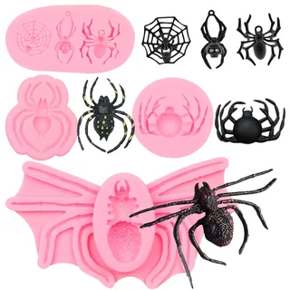 Halloween-Spinnen-Silikonformen, Spinnen-Schokoladen-Küchen-Backformen, Insekten-Spinnen-Spinnennetz-Fondant-Formen für Kuchendekoration, Cupcake-Topper, Süßigkeiten