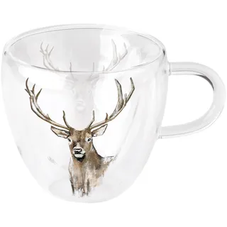 Ambiente Teetasse Tasse Mug für Heissgetränke Glas doppelwandig 0,2L Serie antlers Hirsch Jagd Landhaus