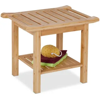 Relaxdays Badhocker Natur Bambus mit Ablage , Hellbraun , Holz , 55x45x40.5 cm , Badezimmer