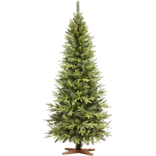 FAIRYTREES Weihnachtsbaum künstlich 180cm Nordmanntanne SLIM Premium | Tannenbaum Holzständer |  EU | Christbaum künstlich mit Naturgetreue Spritzguss Elemente - Grün