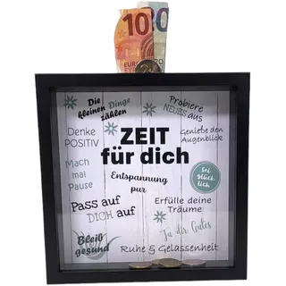BUSDUGA 4370 Sparkasse Bilderrahmen Zeit für Dich, 20x20x5cm, Spardose Geldgeschenk (Schwarz)