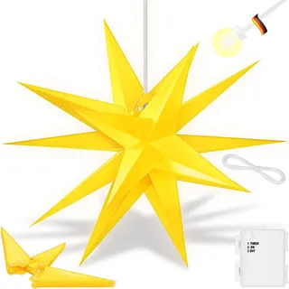 KESSER® Leuchtstern 3D, LED Weihnachtsstern mit Timer für innen und außen, Adventsstern Beleuchtet hängend Stern + Warmweiß Licht
