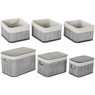 DKD Home Decor Körbchen-Set, Beige und Grau, aus Baumwolle, Bambus, Polyester und MDF (51 x 35 x 33 cm)