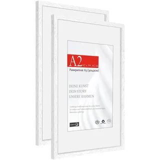 HIMEETIME® 2x Bilderrahmen für 50 x 70 cm Weiß Holz Dünner Rahmen,Posterrahmen Groß Vintage Collage,Picture Frame White Wood 50x70cm,Rahmen mit Folienabdeckung - Nur zur Wandmontage