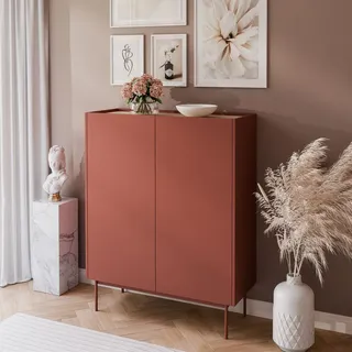 Hochkommode ESSENCE 2D KD97 Ceramic Red / Linea Eiche