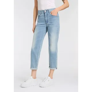 Tapered-fit-Jeans HERRLICHER "Gila HI Tap Denim", Damen, Gr. 33, N-Gr, waterway, Denim/Jeans, Obermaterial: 98% Baumwolle, 2% Elasthan, Jeans Tapered-fit-Jeans, mit seitlichem Keileinsatz