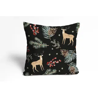 queence Dekokissen »Rudolf« Kissenhülle,Rentier,Weihnachten,Schwarz,Winterlich,Weihnachtsmotiv, bunt