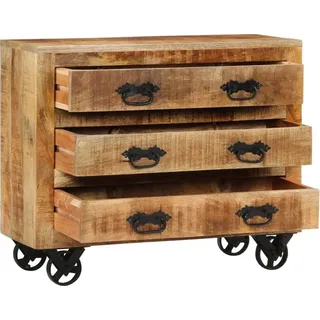 vidaXL Sideboard mit 3 Schubladen 80x30x65 cm Massives Raues Mangoholz - Braun