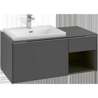 Villeroy & Boch Subway 3.0 Waschbeckenunterschrank, LED-Beleuchtung, 2 Auszüge, Waschbecken links, Regalelement unten rechts, 1001x422,5x516mm, C572L2AH, Farbe: Front/Korpus: Wine Red, Griff: Wine Red