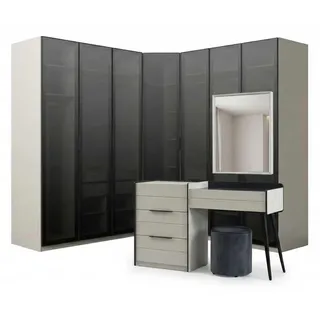 Eckschrank Glas Schminktisch Beige Schwarz Modern Edel Spiegel Set