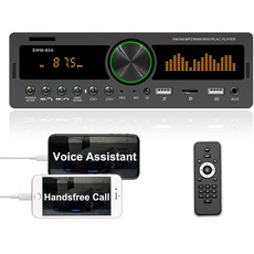 CAMECHO Autoradio mit Bluetooth-Freisprecheinrichtung, 2 USB-Anschlüsse, MP3-Funktion, FM/TF/AUX/USB, mit drehbaren Lautstärketasten, mit Fernbedienung + Mobile APP + Bunte Lichter