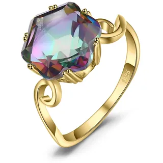 JewelryPalace Hexagon 5.7ct Echt Regenbogen Quarz Solitär Ring Damen, Große Naturstein Bunte Damenring Silber 925 Ring Promise Frauen Schmuck Mädchen Vergoldet 48