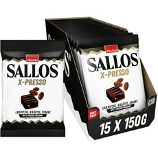 SALLOS X-presso Vorrats-Pack – Lakritz-Bonbons mit Kaffee-Extrakt, aus natürlichem Süßholzsaft, Lakritz-Kombination mit Espresso-Geschmack, vegan, im Vorrats-Pack, 15 x 135 g