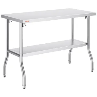 VEVOR Arbeitstisch Küche, 1220 x 610 x 850 mm Arbeitstisch Gastro 2-lagiger Zubereitungstisch Edelstahl Gastro Tisch, Essenszubereitung Gewerbe Küchentisch Lebensmittel Küchentisch Edelstahltisch