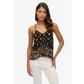 Superdry für Damen. W6011647A Trägerlose Bluse mit schwarzer, gestufter Paspelierung (XS), Lässig, Viskose, Ärmellos / Hosenträger