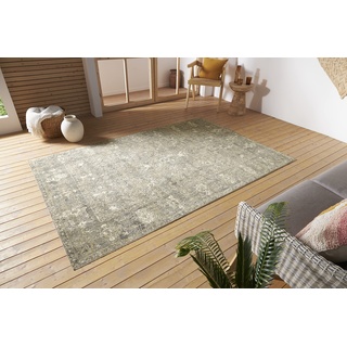 Nouristan Luxor In- & Outdoor Teppich Orient – Orientalischer Flachgewebe Vintage Used Look Waschbar Wetterfest & UV-beständig für Balkon, Terrasse, Garten, Wohnzimmer – Schwarz Creme, 155x235cm