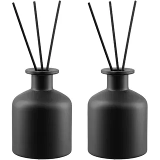 2Stück Schwarz Glasdiffusorflaschen Set, 250ml Matte Glasflaschen für Raumduft Diffusor mit 60 Stück Duftstäbchen Leere Diffusorflasche Glas Diffusor Flaschen Behälter für Ätherische Öle Aromatherapie