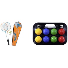 Talbot Torro Unisex – Erwachsene Badminton-Set 2-Attacker 2 Schläger & Simba 107401391 - Boccia Spiel Tragekorb, 8 Kugeln 7x8cm, 2 Zielkugeln