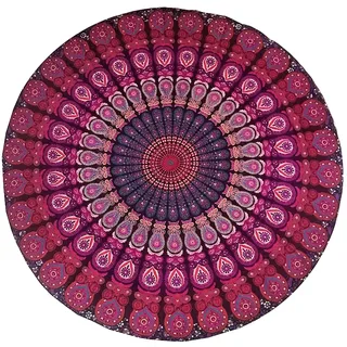 raajsee Lila Runde Strand-Wandteppich, Hippie-/Boho-Stranddecke, Mandala-Design, indische Baumwolle, Überwurf – runde Tischdecke, Heimdekoration, Meditations-/Picknick-Teppich, 127 cm Kreis