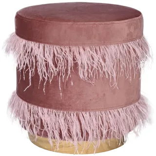Samt Hocker Straussenfeder Pouf Sitzhocker Sitzwürfel Art Deco Bank Metallring