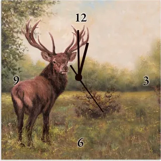 ARTland Wanduhr auf Alu Funkuhr - schwarzer Zeiger Hirsch Größe: 30x30 cm - Grün