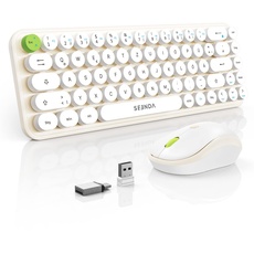 seenda Tastatur und Maus mit USB & Typ C Empfänger für Frauen und Kinder, Tragbare Süße USB C Tastatur mit Runden Tasten für MacBook, PC, Laptop, Tablet, Weiß/Gelb