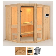 Bild Sauna »Aline 1«, (Set), 9-kW-Bio-Ofen mit externer Steuerung beige