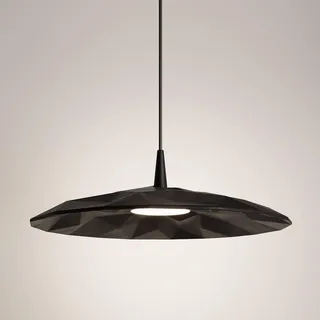 Schräge Pendelleuchte aus schwarzer Keramik mit Reliefdiffusor, 8W LED, 2700K warmweiß, modernes Design,  Italy, Durchmesser 40 cm. - Schwarz