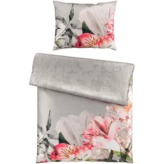Esposa Bettwäsche , Grau, Rosa , Textil , Blume , 140x200 cm , pflegeleicht, atmungsaktiv, schadstoffgeprüft , Heimtextilien, Bettwäsche & Leintücher, Bettwäsche, Satin-Bettwäsche